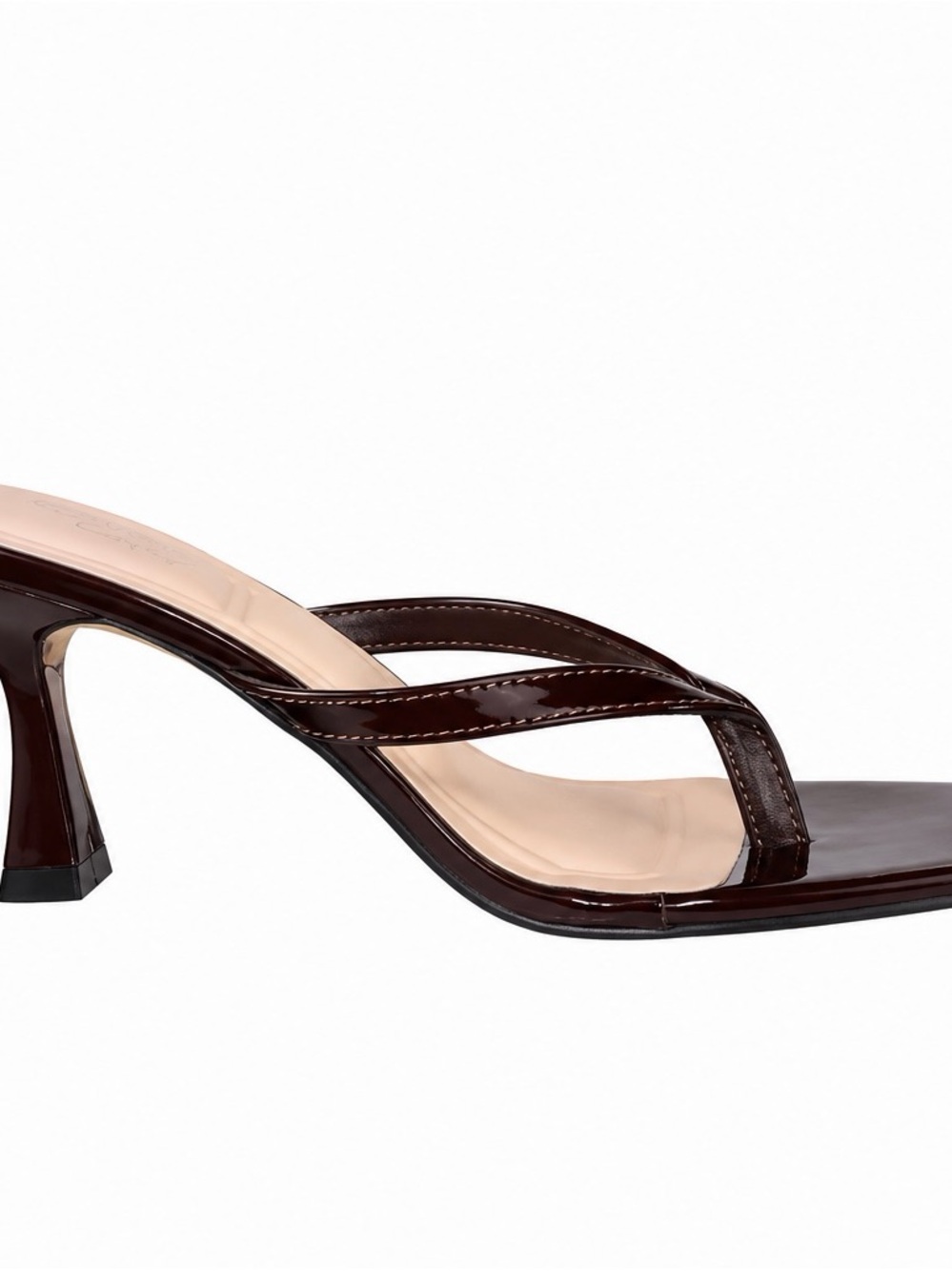 Women’s Brown Patent Square-Toe Kitten Heel Sandals